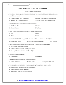 Hades Question Worksheet