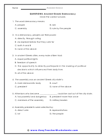 Greek Democracy Question Worksheet