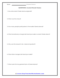 Greek Drama Question Worksheet