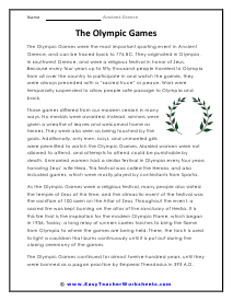 Olympic Games Worksheet