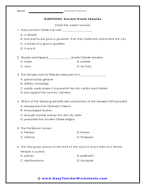 Temples Question Worksheet