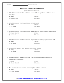 Armed Forces Question Worksheet