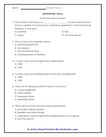 Navy Question Worksheet