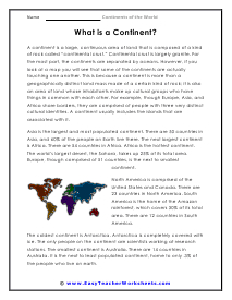 What is a Continent? Reading Worksheet