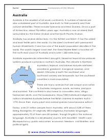 Australia Worksheet