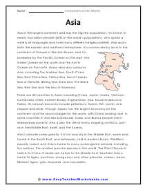 Asia Worksheet