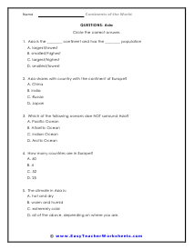 Asia Multiple Choice Worksheet