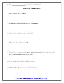 Supercontinents Short Answer Worksheet