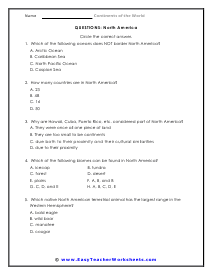 North America Question Worksheet