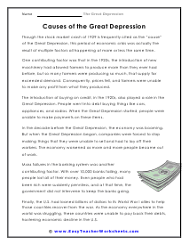 The Great Depression Worksheets