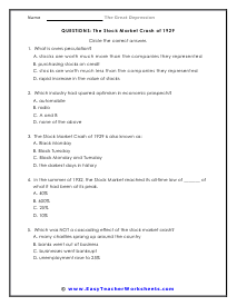 causes of the great depression worksheet answers