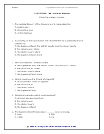 The Judicial Branch Worksheets