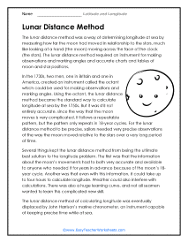 Lunar Distance Method Reading Worksheet