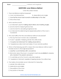 Lunar Distance Method Question Worksheet