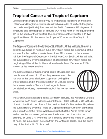 Tropic of Cancer and Capricorn Reading Worksheet