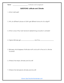 Climate Short Answer Worksheet