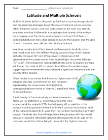 Latitude and Multiple Sclerosis Reading Worksheet