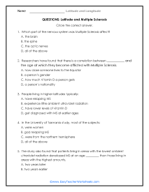 Latitude and Multiple Sclerosis Question Worksheet
