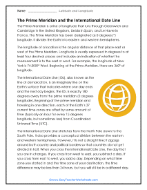 Prime Meridian and the International Date Line Reading Worksheet