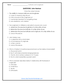 John Harrison Question Worksheet