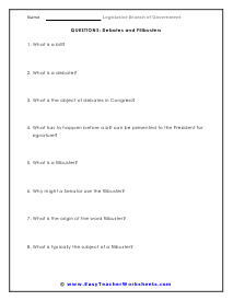 Debates and Filibusters Question Worksheet