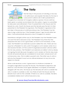 Veto Reading Passage Worksheet