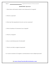 Sponsors Short Answer Worksheet