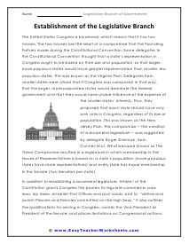 Establishment of the Legislative Branch Worksheet