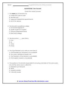 Senate Question Worksheet