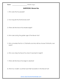The Middle Ages Worksheets