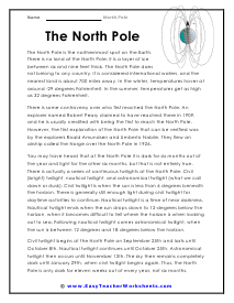 North Pole Reading Worksheet