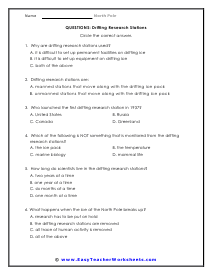 Drifting Research Stations Multiple Choice Question Worksheet
