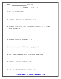 Roald Amundsen Short Answer Worksheet