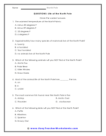 Life at the North Pole Question Worksheet