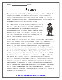 Piracy Reading Worksheet