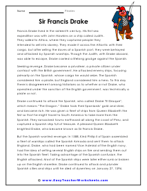 Sir Francis Drake Worksheet