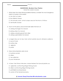 Modern Day Pirates Question Worksheet