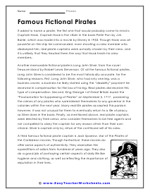Fictional Pirates Reading Worksheet