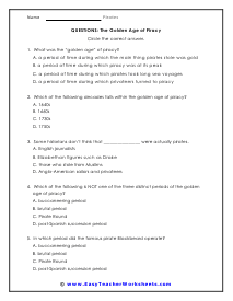 Golden Age of Piracy Multiple Choice Worksheet