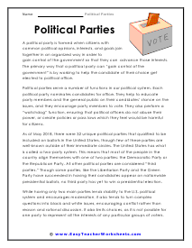 Political Parties Worksheets