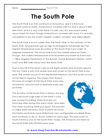 South Pole Reading Worksheet