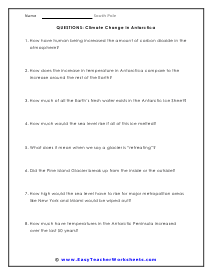 Climate Change in Antarctica Question Worksheet