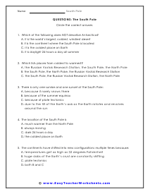 South Pole Multiple Choice Worksheet