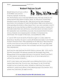 Robert Falcon Scott Reading Worksheet