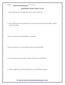 Robert Falcon Scott Short Answer Worksheet