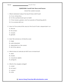 Flora and Fauna Multiple Choice Worksheet