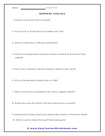 Antarctica Short Answer Worksheet