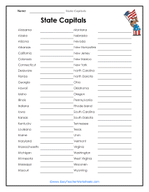 U.S. State Capitals Worksheets