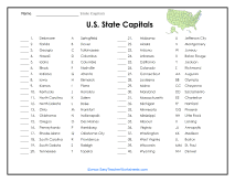 U.S. State Capitals Worksheets