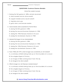 Summer Games Medals Worksheet